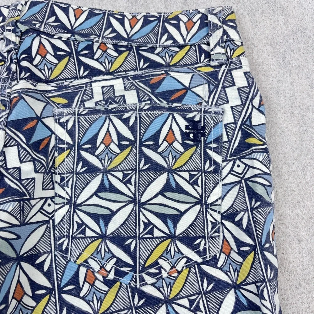Tory Burch Acoma Print Cropped Skinny Jeans Riviera Blue Size 28 Geometric